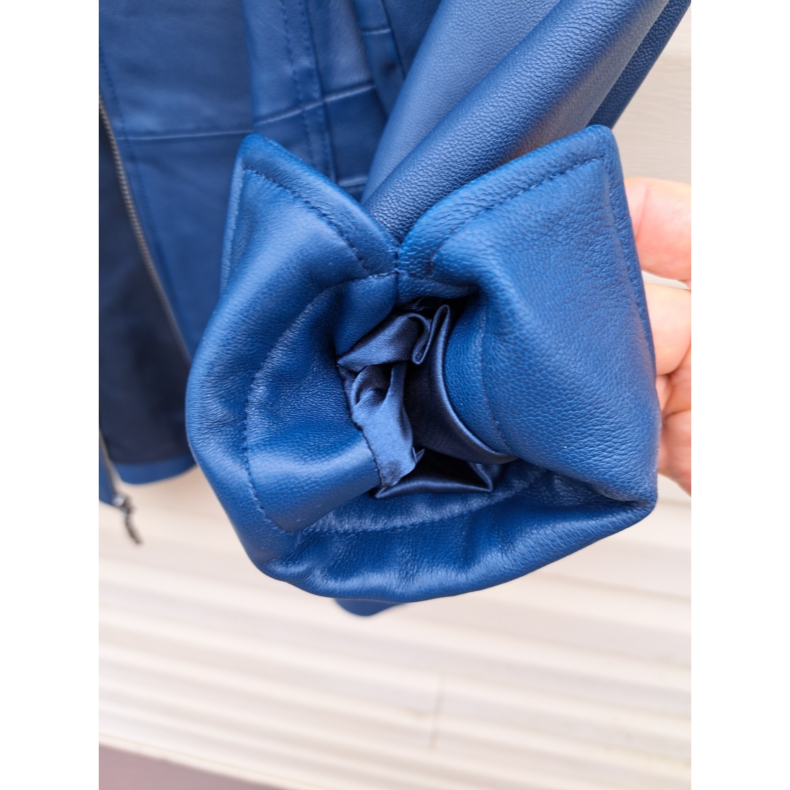 Denim & Co. Women's Navy Blue Leather Jacket Xlp Front Zipper Coat — image 3 of 8